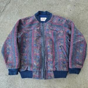 Vtg 70s SADDLE KING WESTERN Geometric Southwest All Over Print Bomber Jacket Lg